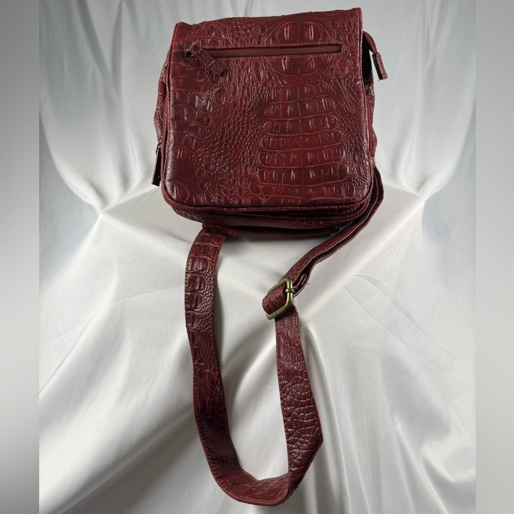 Croc-Embossed Burgundy cross body Backpack
